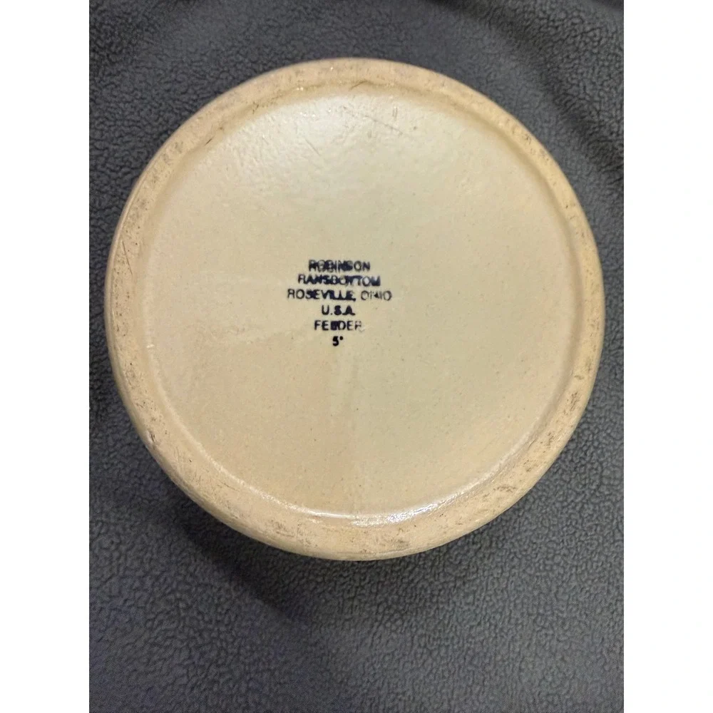 VTG Robinson Ransbottom Roseville Ohio Kitty Stoneware Pet Bowl Cream 5 INCH